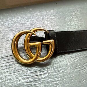 Gucci GG Marmont Black Leather Belt – Gold Double G Buckle (Size 90/36)